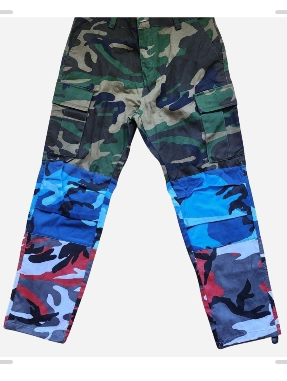 Patchwork Camo Cargo Pants - Green, Blue, Red